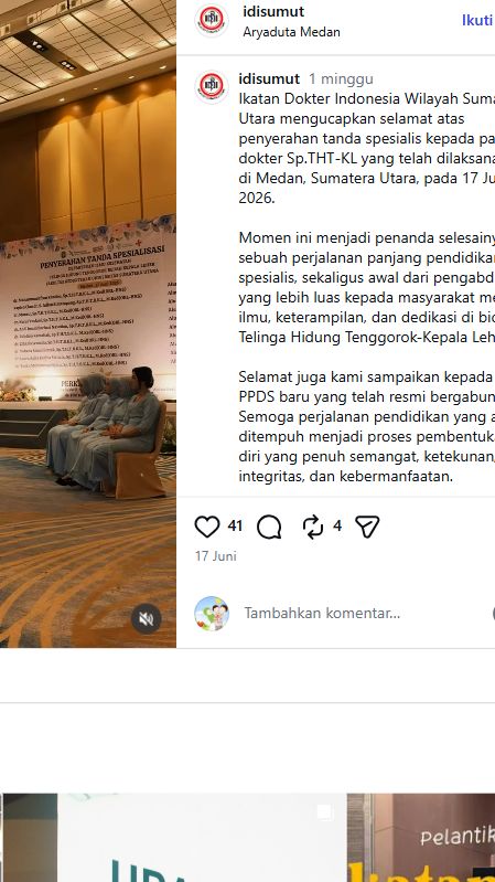 Penyerahan Tanda Spesialis dan Penyambutan PPDS THT-KL di Medan